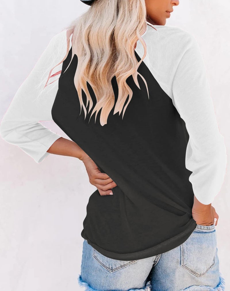 Bingerlily Women's Casual T-Shirts 3/4 Sleeve Color Block Cute Tops Comfy Blouses (Charcoal,X-Large) - Image 3